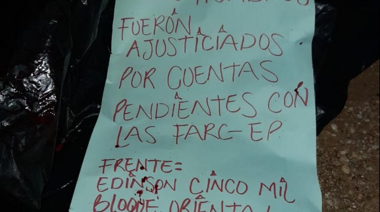 Panfleto por masacre en San Vicente del Caguán.