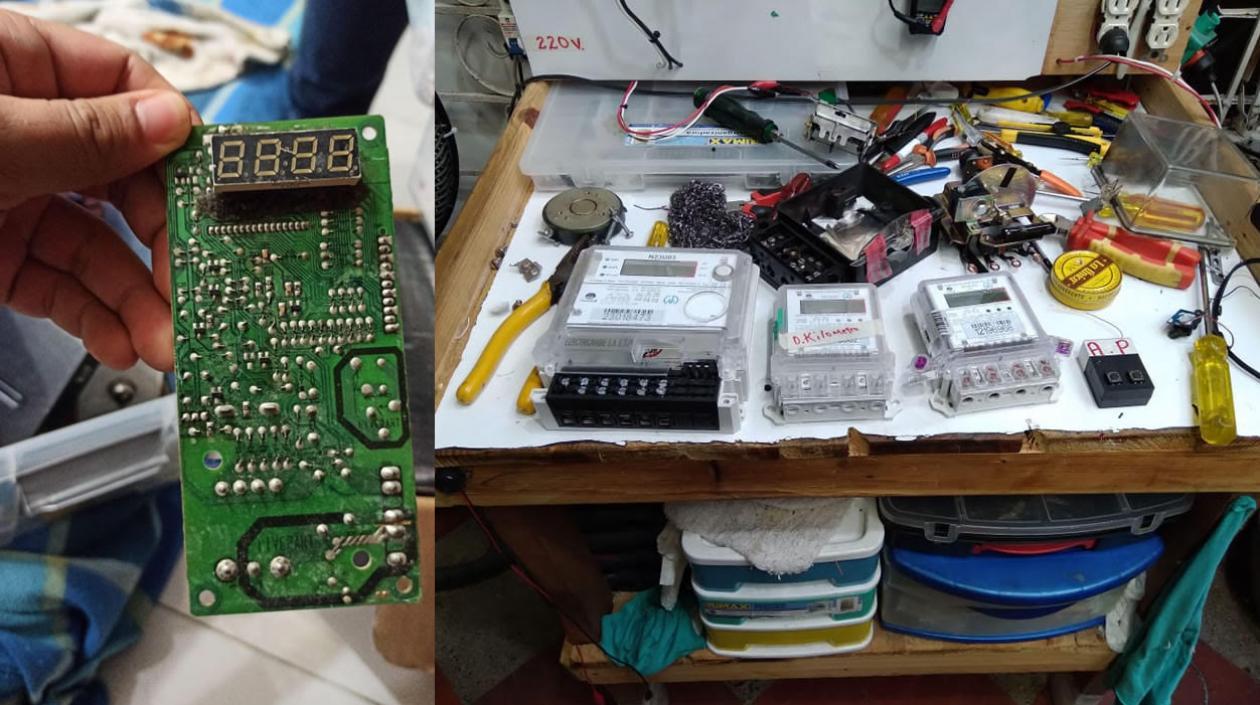 Una tarjeta y medidores de energía.