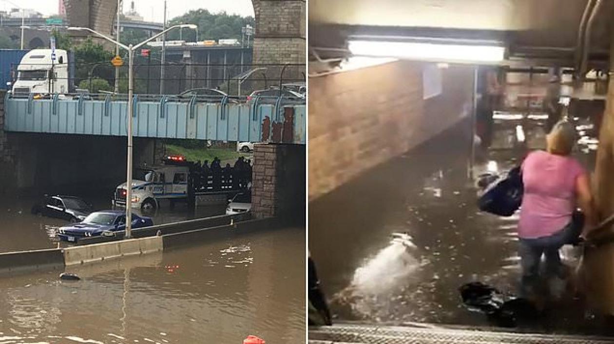 Inundación repentina en la autopista del Bronx debido a las lluvias por 'Elsa'.