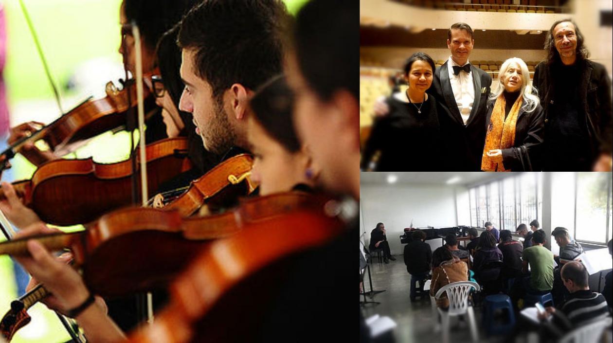 En la foto la pianista Paula Sánchez y Mariana Posada, docente; Tobías Wunderli y Thomas Mattenberger.