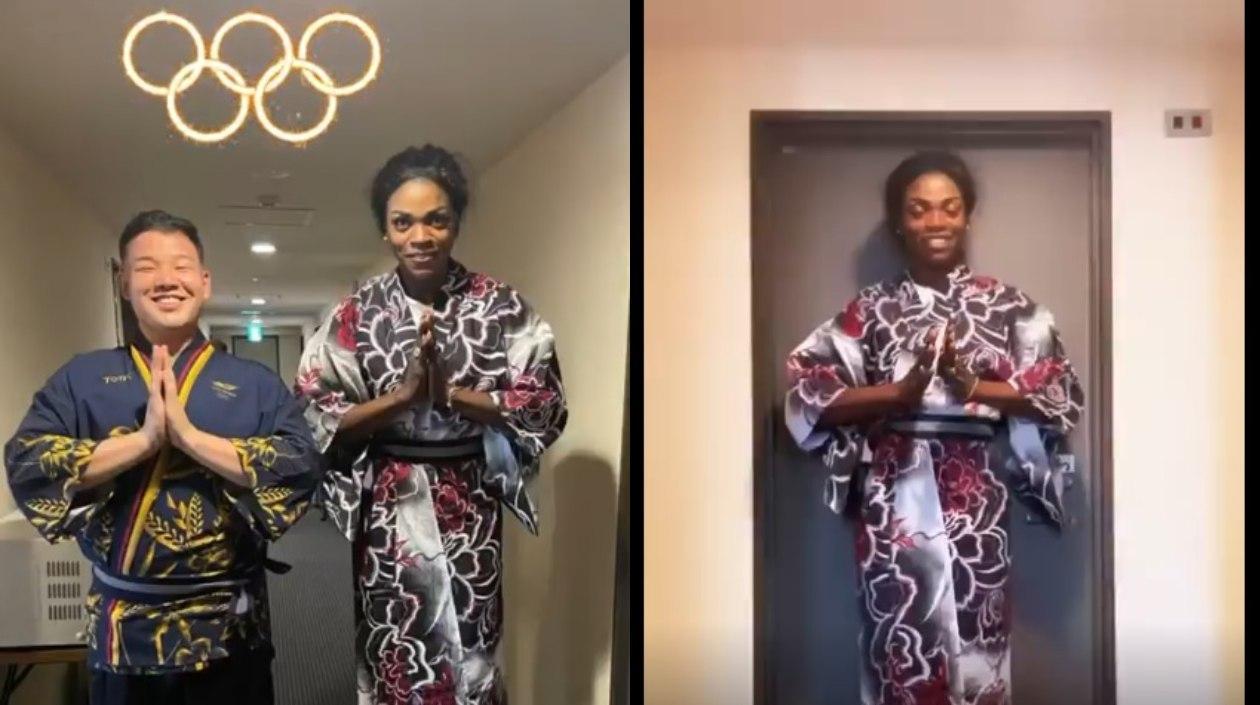 Yoshi Tanaka y Caterine Ibargüen. 