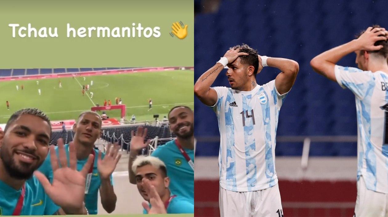 Douglas Luiz, Reinier Jesus, Richarlison y Matheus Cunha se burlan de Argentina.