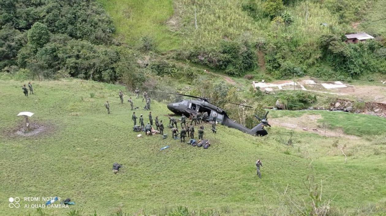 Lugar donde aterrizó el helicóptero en Ituango.