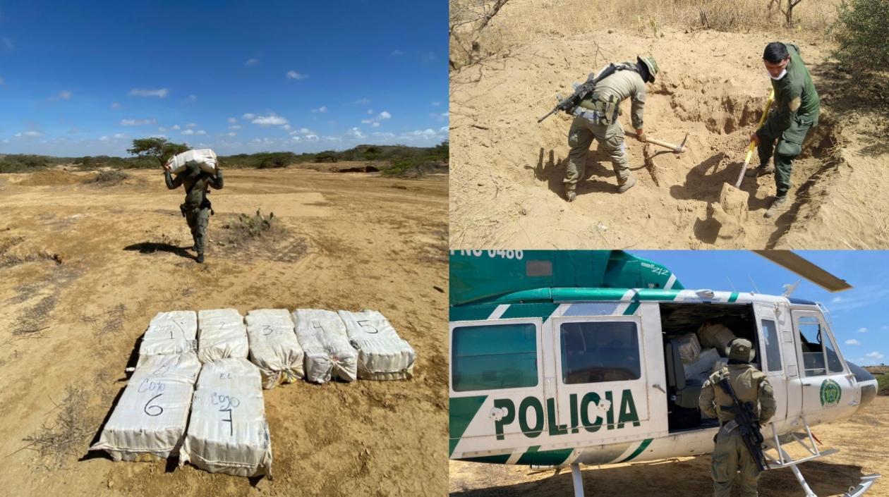 Momento en que sacaban la droga de la caleta subterránea. 