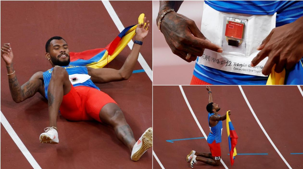 Anthony Zambrano, atleta colombiano, festeja su medalla de plata. 