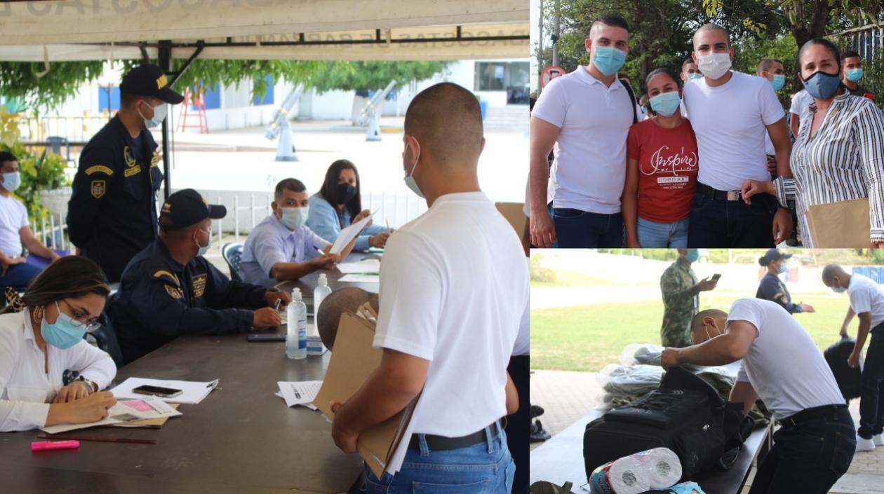 Jóvenes ingresando a la Escuela Naval de Suboficiales. 