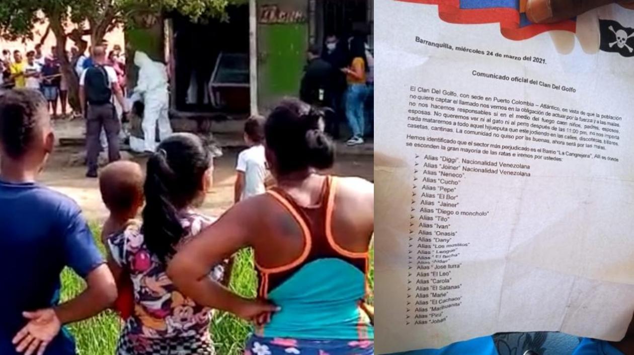 A la izquierda, cuando el CTI realizaba la inspección del cadáver y a la derecha, el panfleto en que había aparecido el adolescente. 