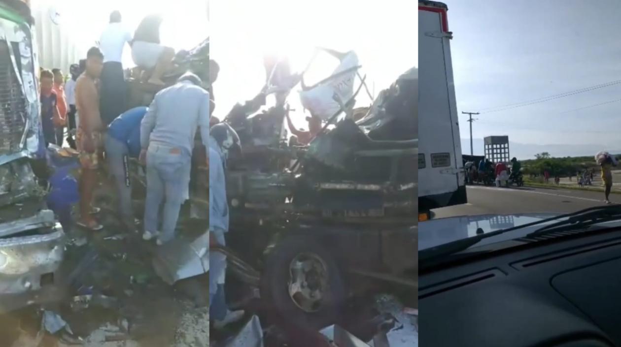 Aspecto del accidente en la vía Barranquilla - Santa Marta. 