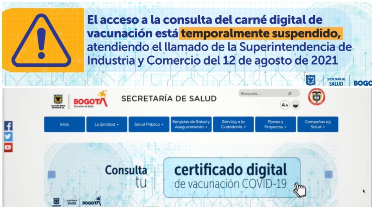 En la foto, abajo cuando estaba en actividades el certificado de vacunas y el aviso de hoy de suspensión.