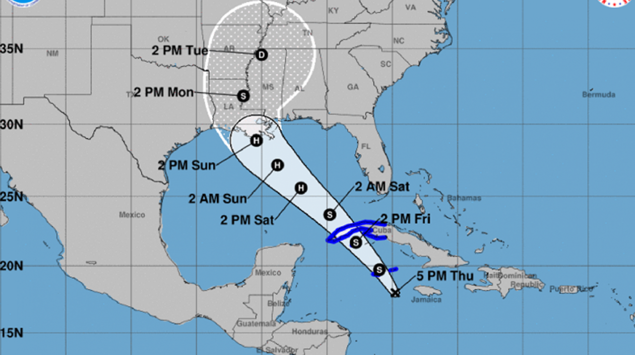 Cono de la posible trayectoria de la tormenta tropical Ida