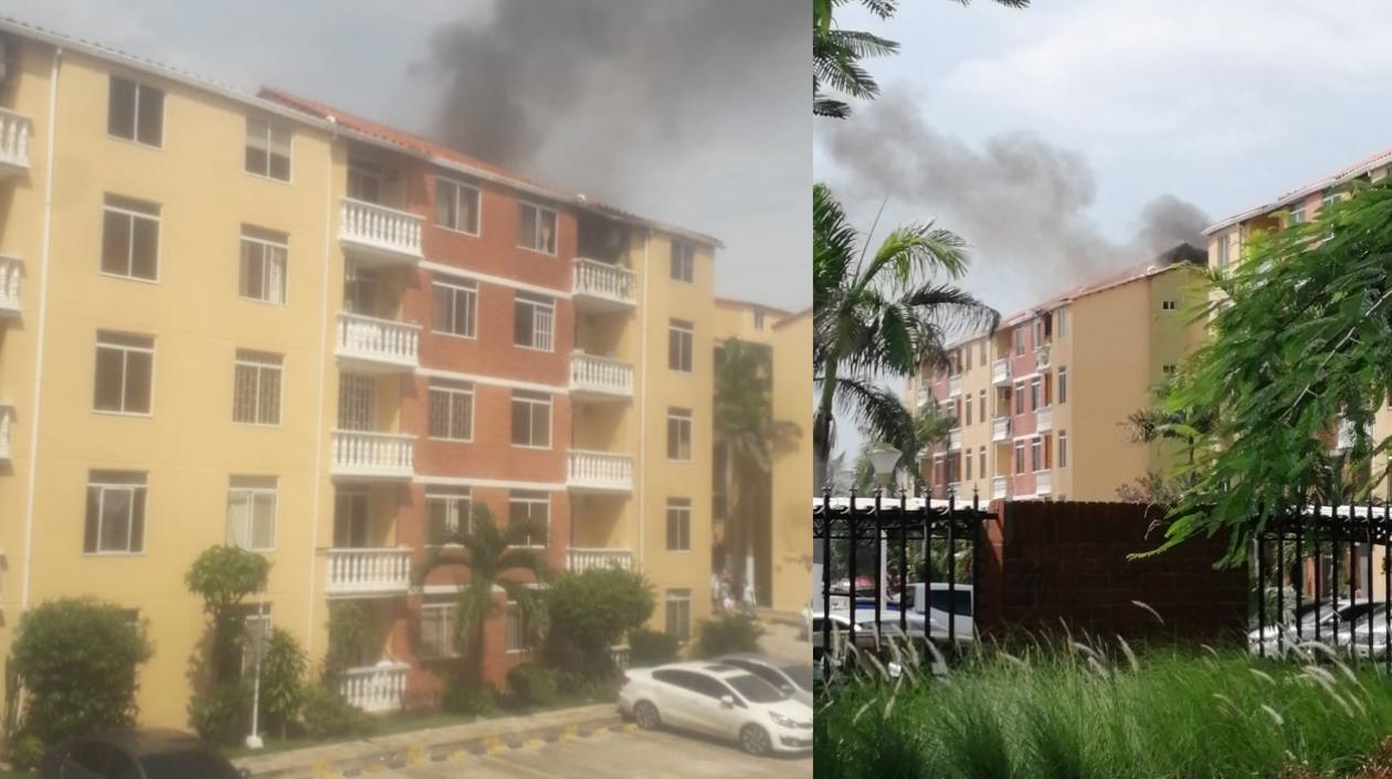 Momento del incendio en el quinto piso. 