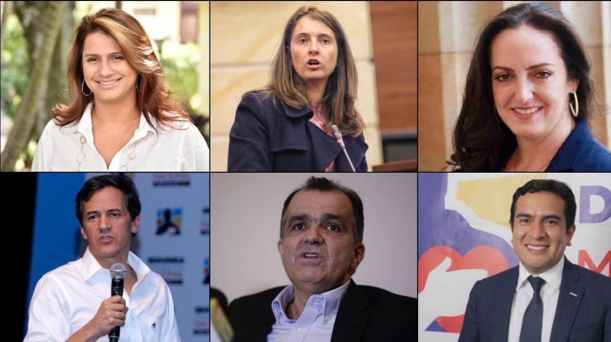 Arriba Paola Holguín, Paloma Valencia y María F. Cabal. Abajo, Rafael Nieto, Óscar Iván Zuluaga y Edwar Rodríguez.
