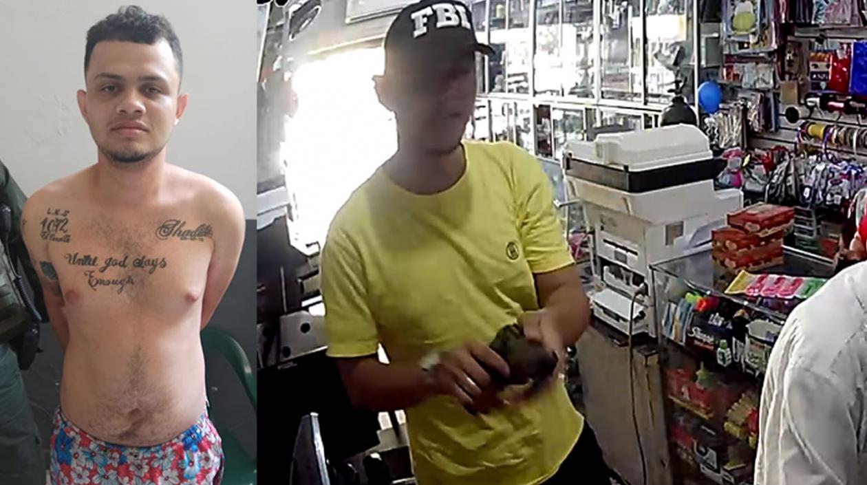 Jordis Oñate en la URI de la Fiscalía y cuando quedó grabado en la cámara de seguridad. 