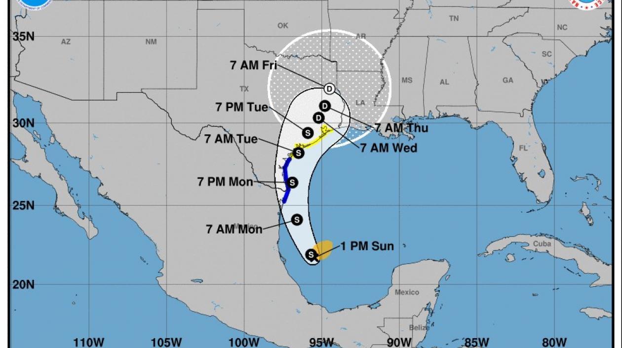 Tormenta Nicholas en el golfo de México.