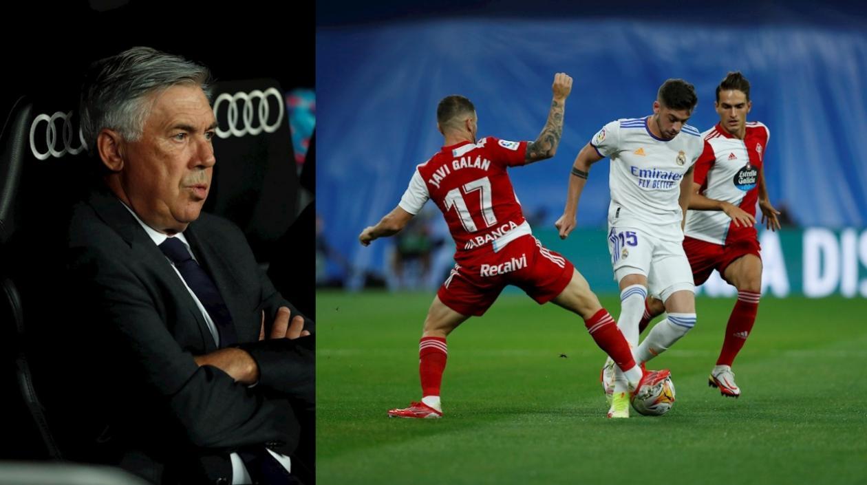 El entrenador italiano del Real Madrid Carlo Ancelotti observa el partido ante el Celta de Vigo.