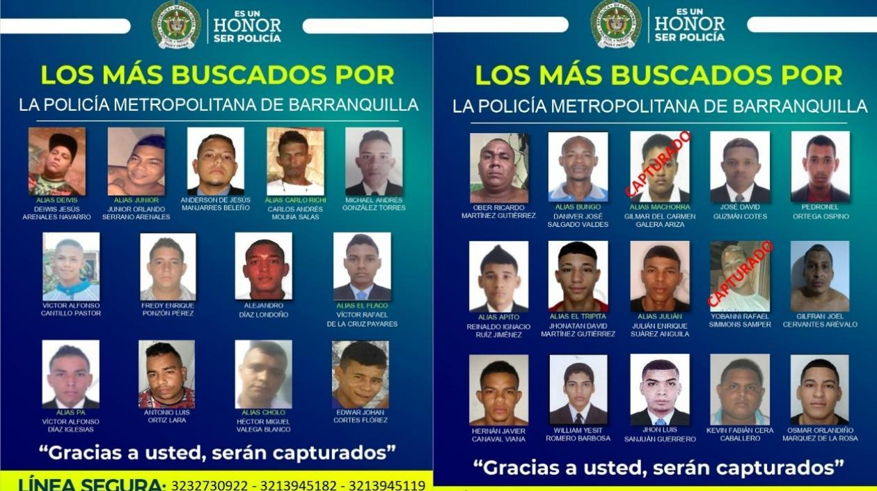 Cartel de los más buscados en Barranquilla. 