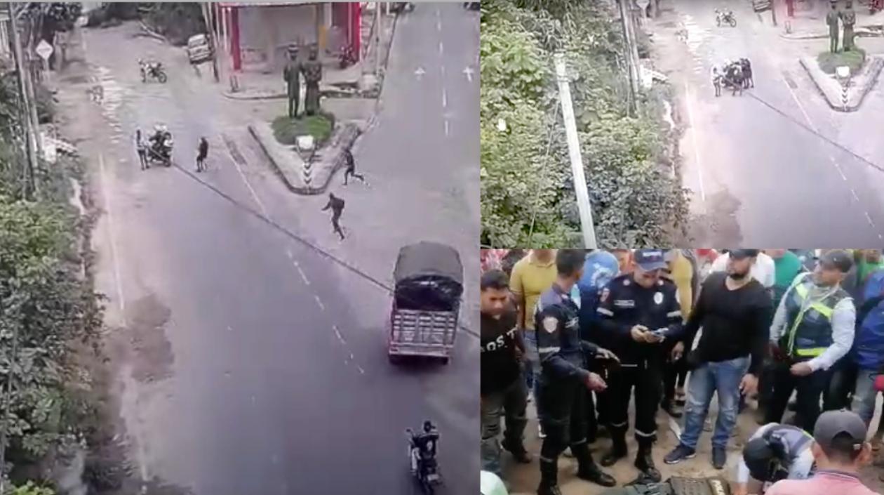 Momento en que atacan a los dos policías en San Vicente del Caguán.