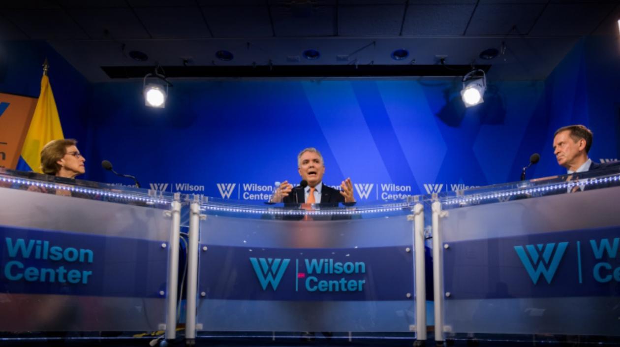 Presidente Duque participando en la conferencia "Humanidad en movimiento y Colombia".