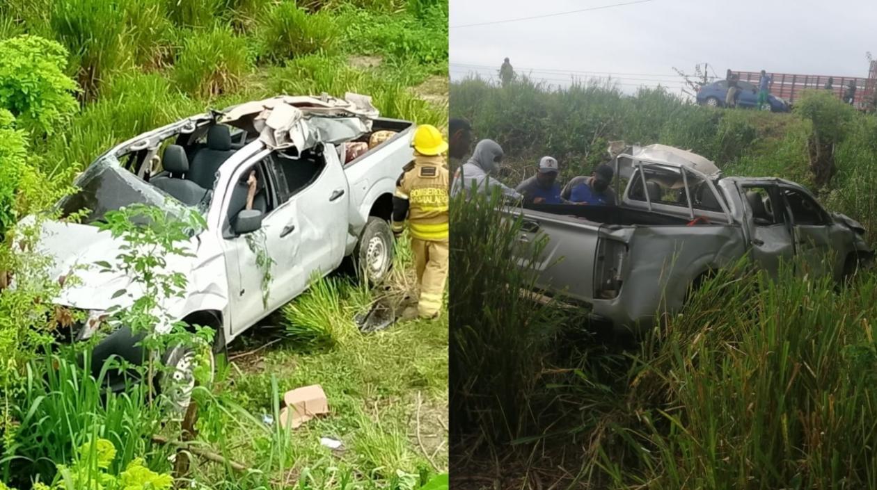 Así quedó la camioneta tras el accidente.