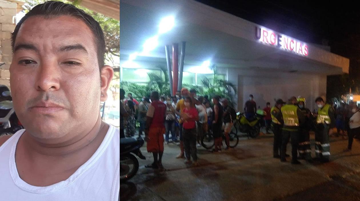 La víctima y familiares y amigos frente a la ESE Hospital de Puerto Colombia.