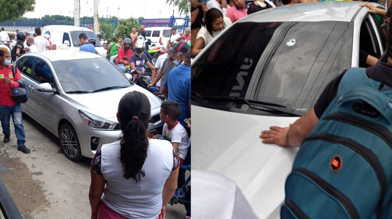 Vehículo impactado en el vidrio panorámico. 