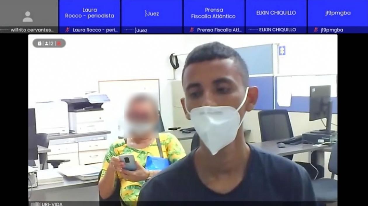Brayan José Aldana Ariza, alias 'Pinocho', en la audiencia virtual. 