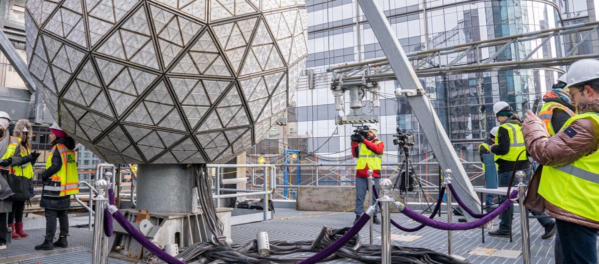 Instalación de la bola de Times Square. 