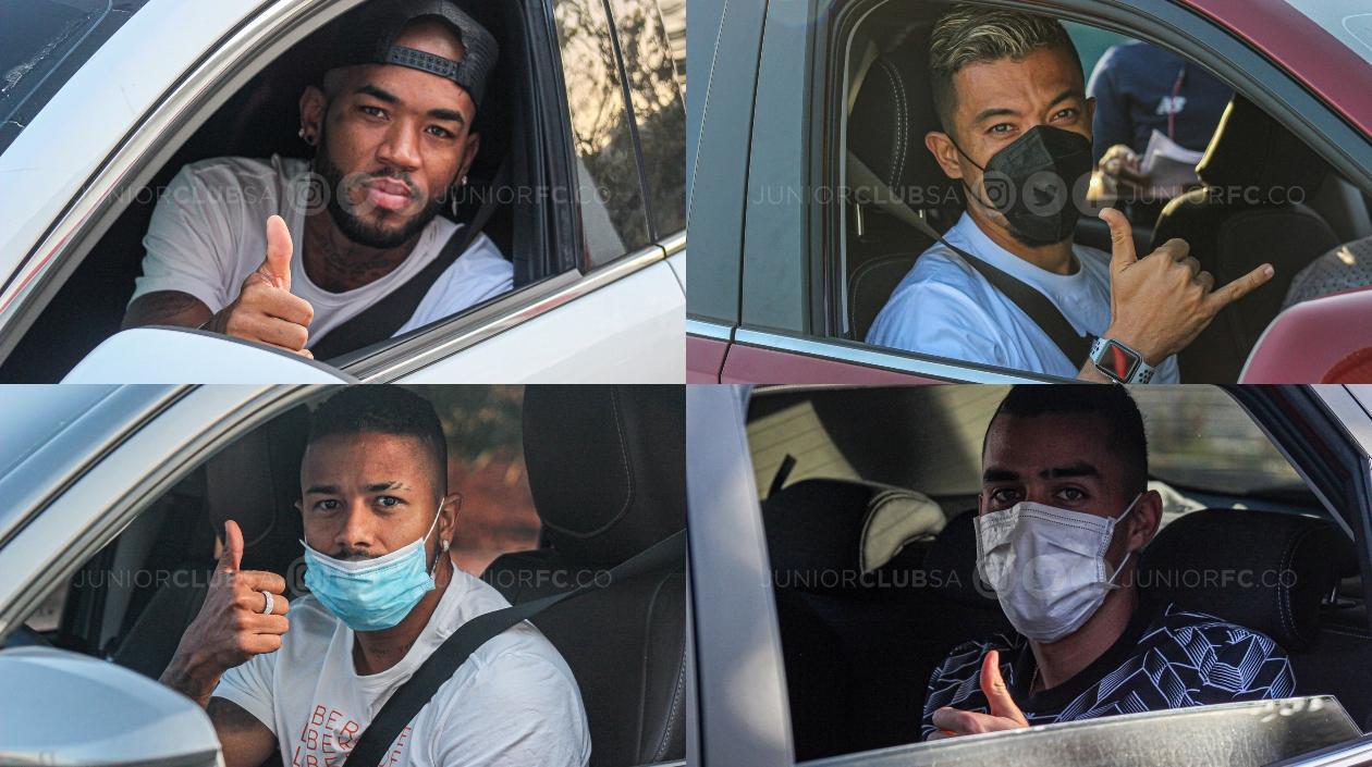 Los jugadores de Junior Freddy Hinestroza, Fernando Uribe, Yesus Cabrera y Daniel Giraldo.