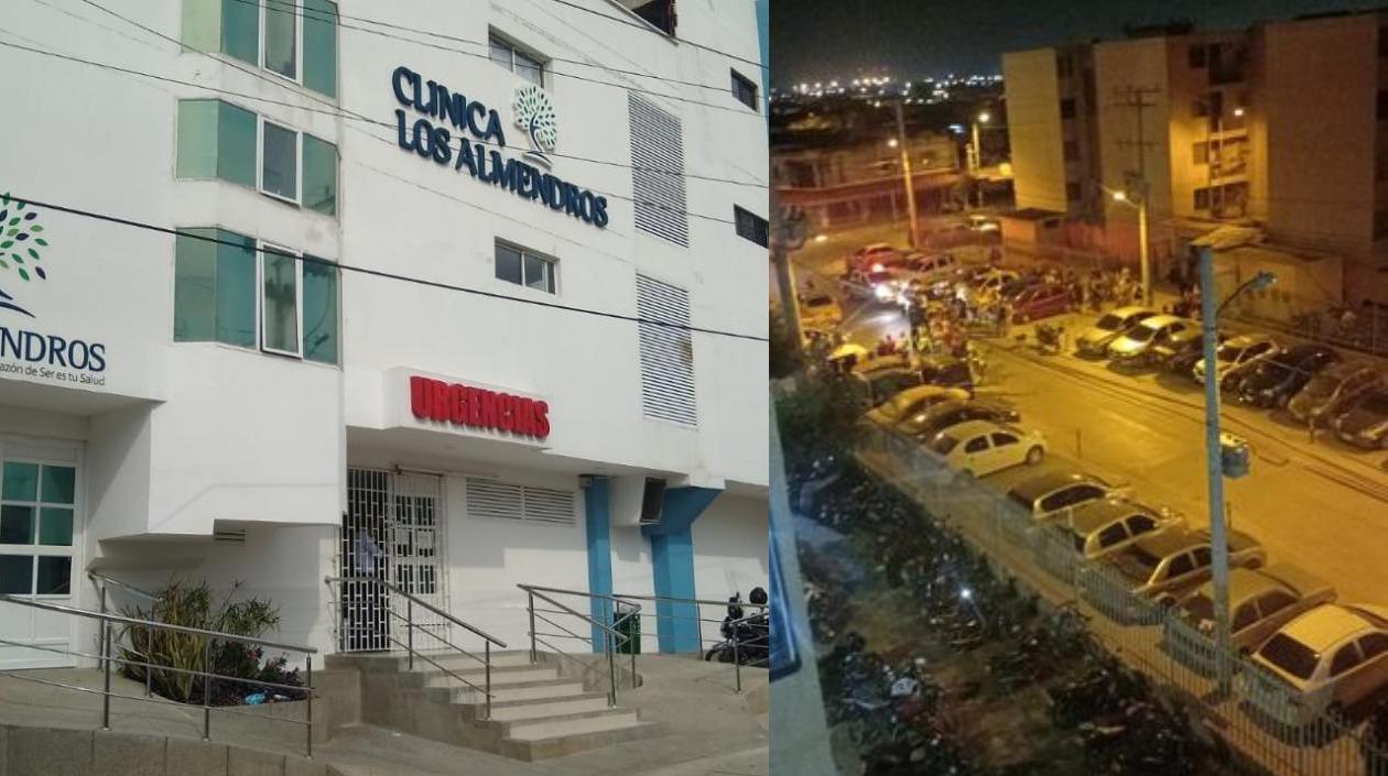Clínica Los Almendros, a donde fue llevada la víctima; a la derecha, lugar de los hechos. 