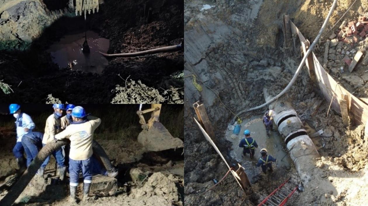 Un daño que requiere un trabajo cuidadoso de operarios se lleva a cabo en Cartagena.