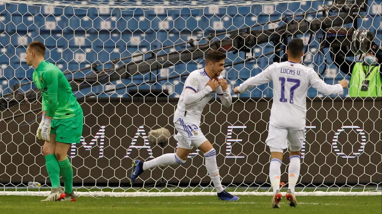 Federico Valverde celebra el gol del triunfo. 