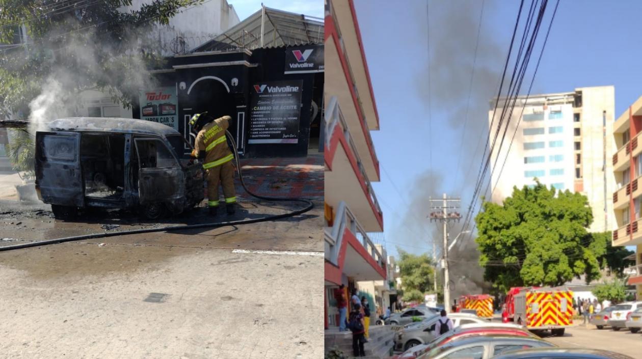 Momento en que los bomberos controlaban el incendio. 