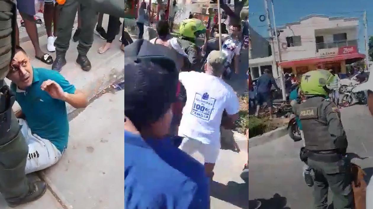 Momento en que el presunto ladrón es golpeado por la comunidad. 