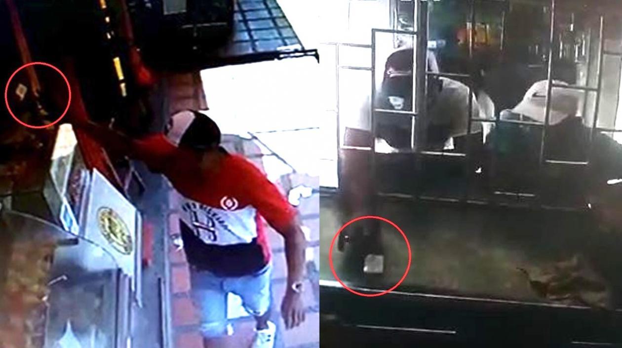 Lanzando panfletos y entregando celular, para la extorsión.