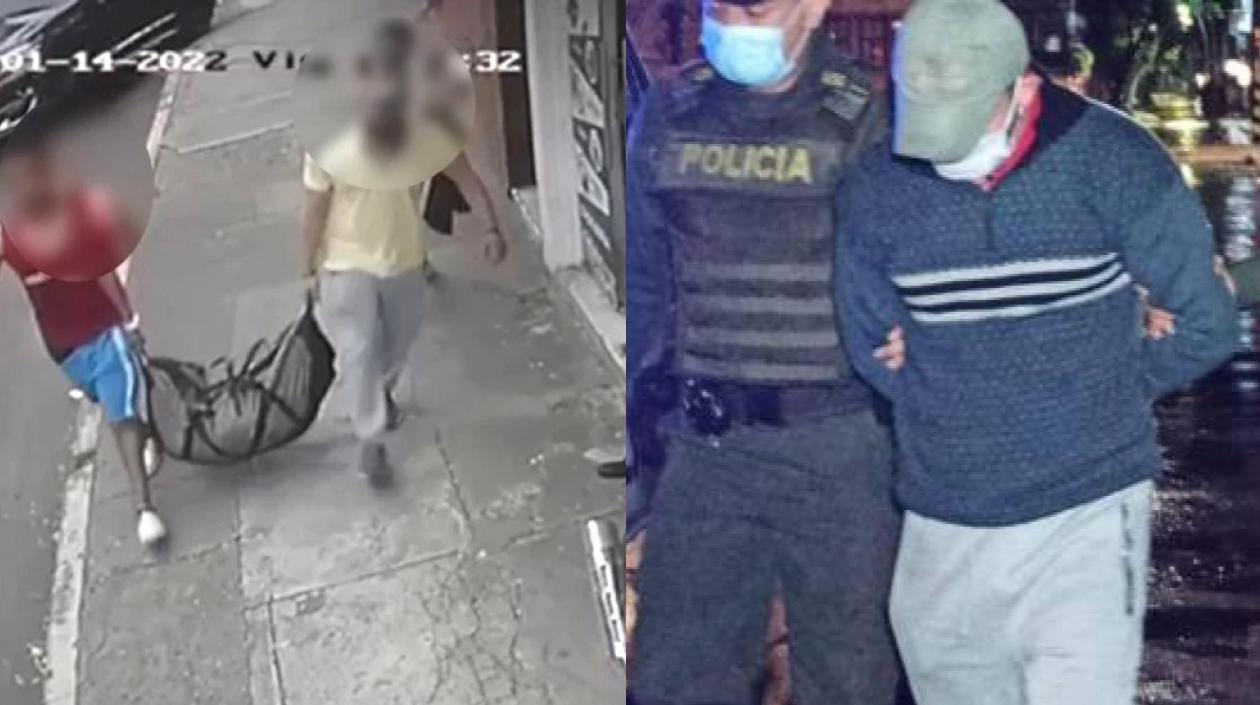 Imagen de la maleta con la mujer y del homicida.