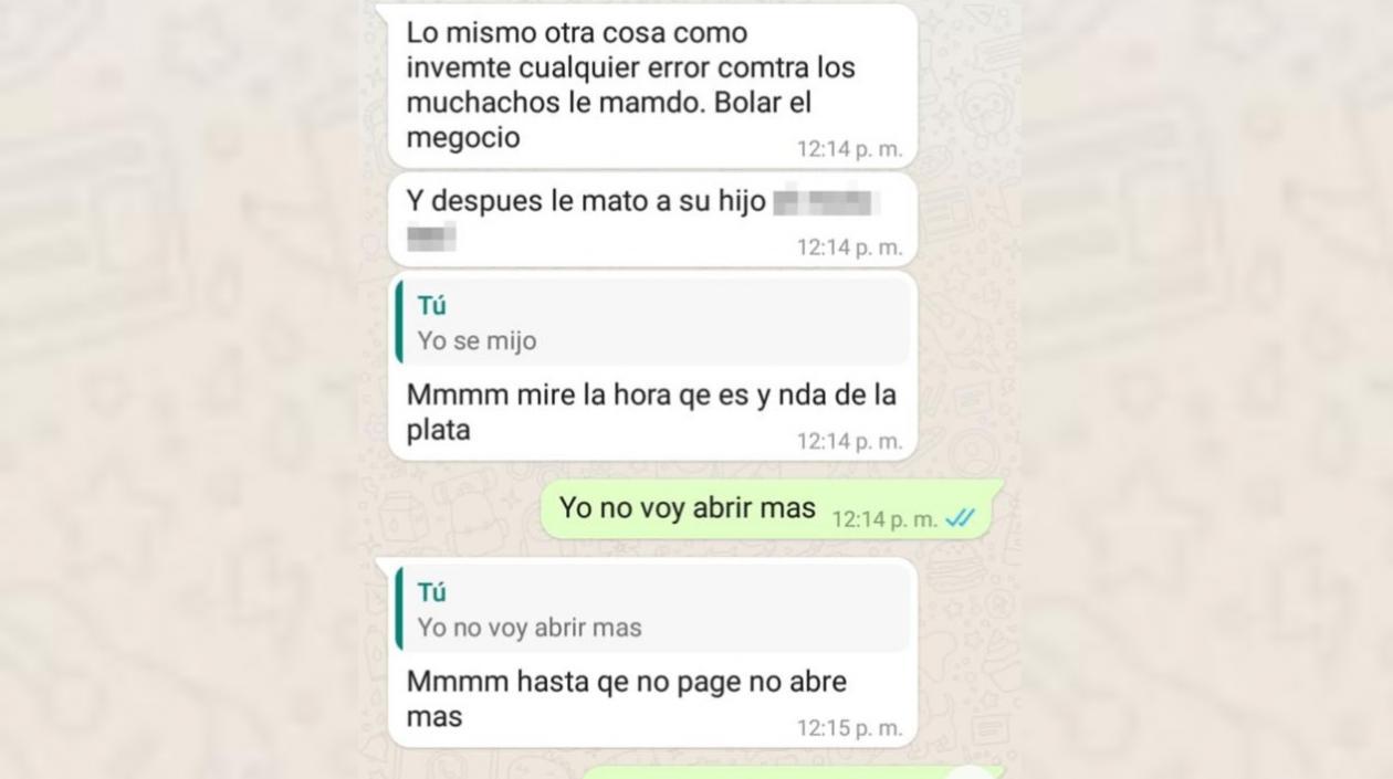 Unas de las conversaciones de WhatsApp entre el extorsionista y la víctima. 