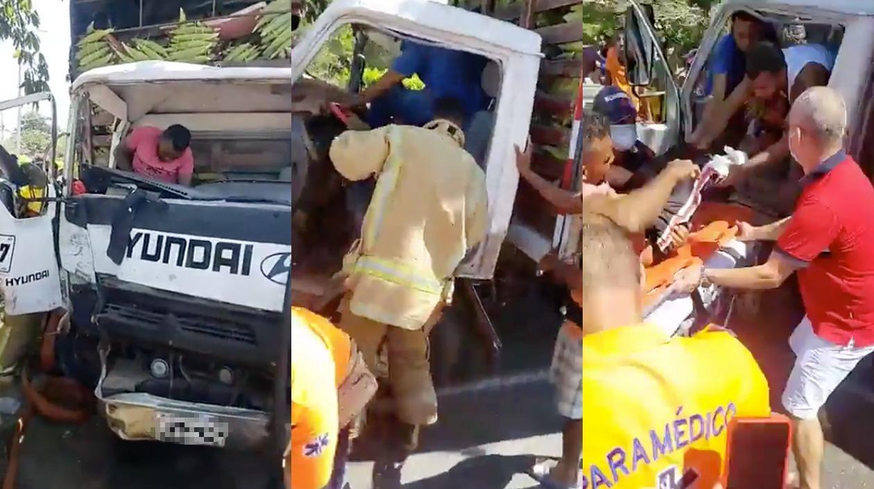 Momento en que el ocupante del vehículo era rescatado. 