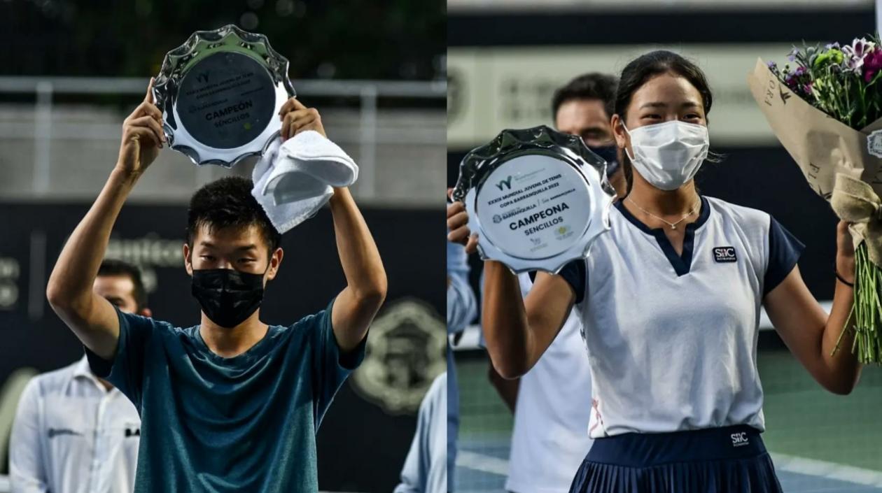 El estadounidense Michael Zheng y la japonesa Sayaka Ishii, los campeones en Barranquilla.
