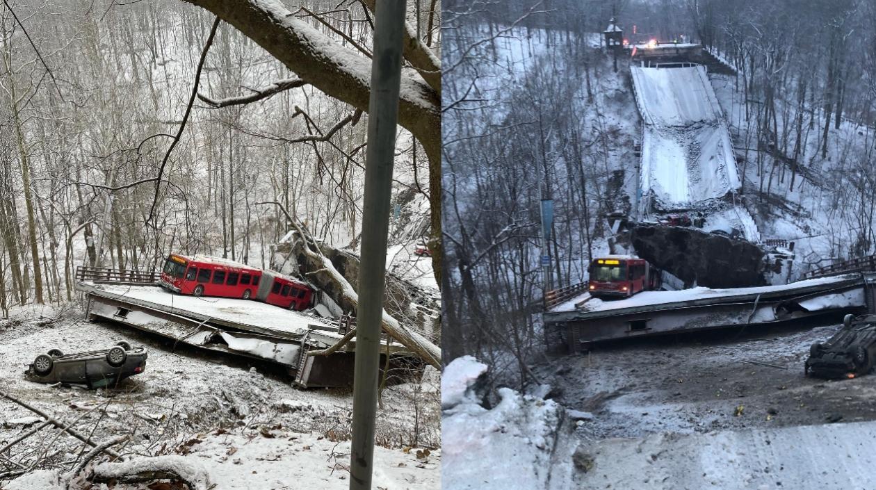 Así quedó el puente en Pittsburg.