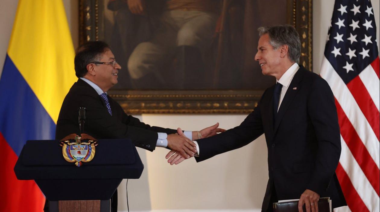 El Presidente Gustavo Petro junto al secretario de Estado de Estados Unidos, Antony Blinken.
