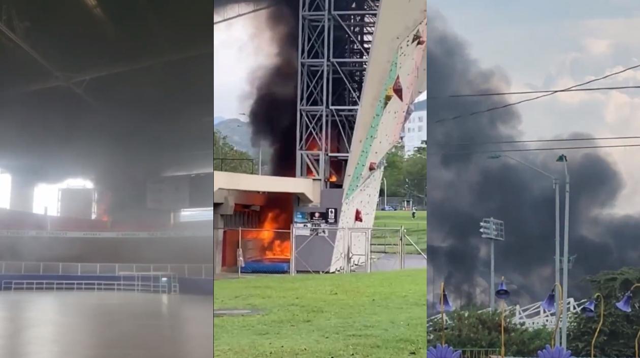 Momento del incendio en el velódromo Alcides Nieto Patiño. 