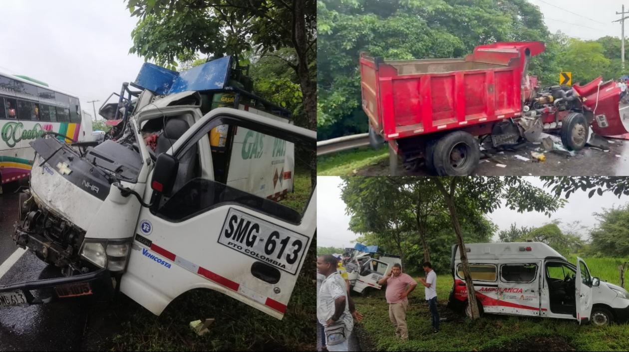 Tres de los cuatro vehículos implicados en el accidente. 