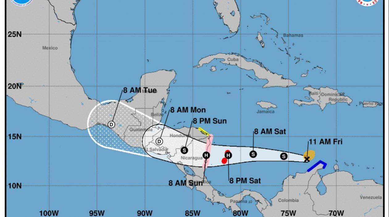 Pronóstico de cinco días del paso de la tormenta tropical Julia