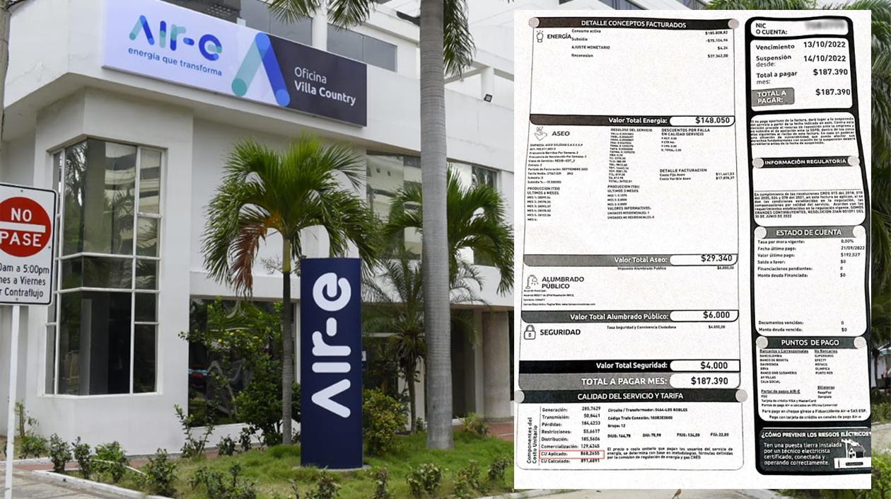 Fachada de Air-e y factura de energía