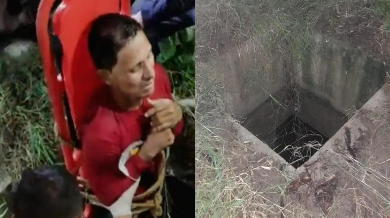 Rafael Eduardo Palacio Altamar siendo rescatado por los bomberos.