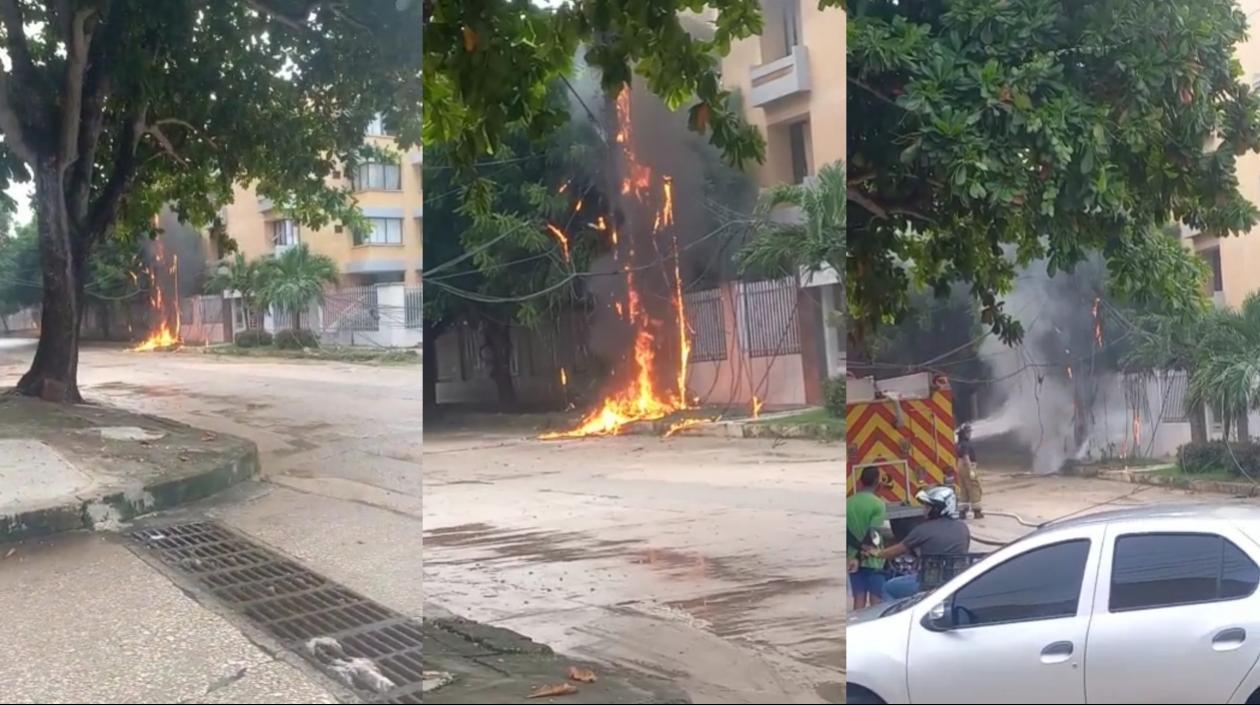Incendio en poste de energía. 