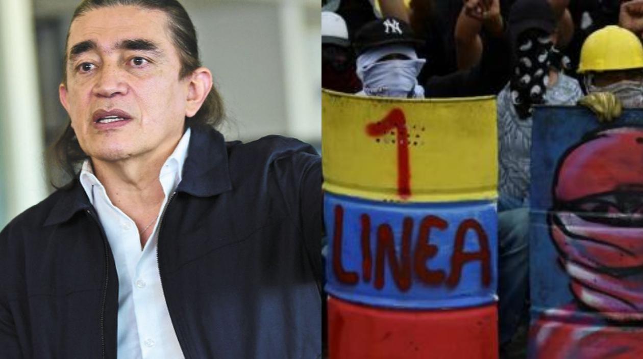 Senador Gustavo Bolívar y los manifestantes de la 'Primera línea'.  