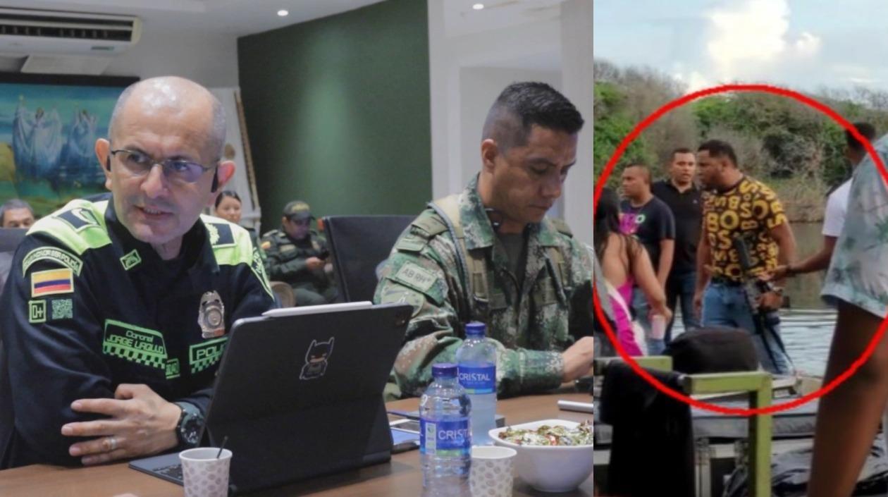 El coronel Jorge Urquijo cuando anunciaba la recompensa por "el hombre del fusil" (recuadro).