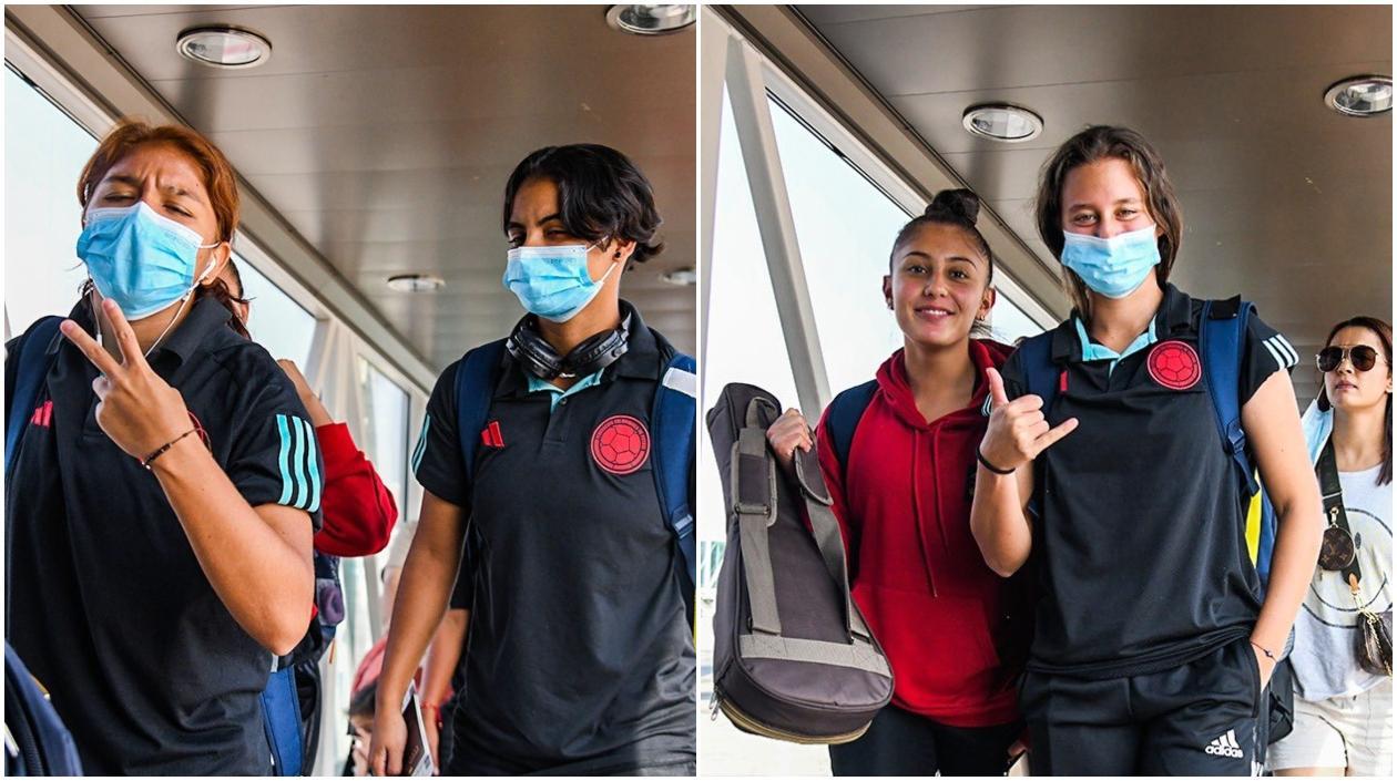 Jugadoras de Colombia a su arribo. 