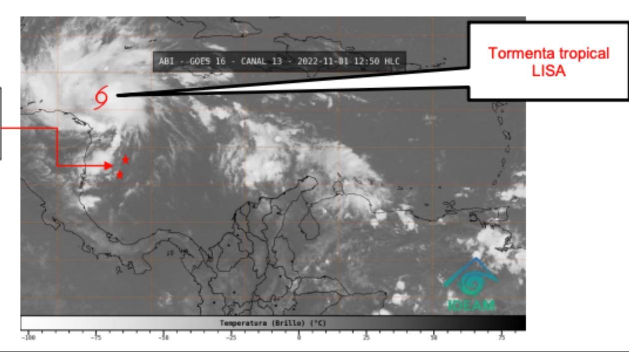 Lugar donde se encuentra la tormenta tropical Lisa. 